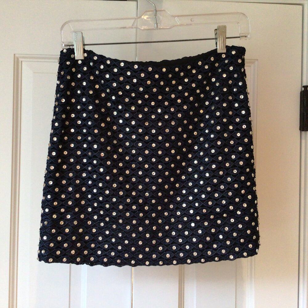 Diane von Furstenberg Women's Crystal Skirt Mini/Navy Blue Sz 2